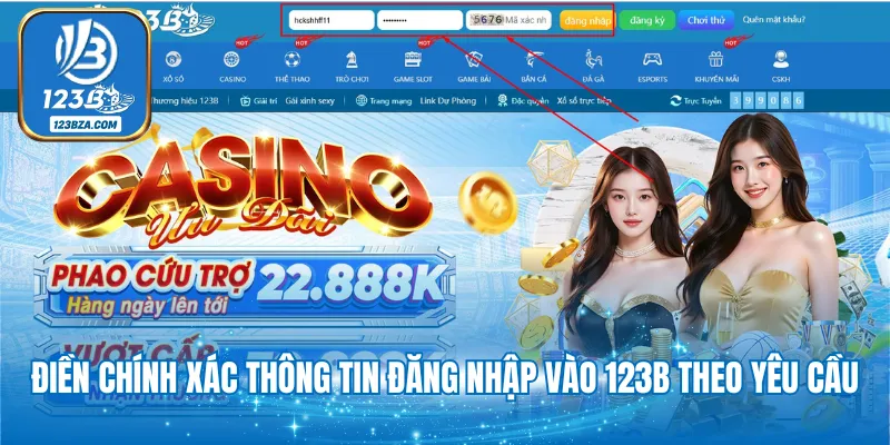 Điền chính xác thông tin đăng nhập vào 123B theo yêu cầu